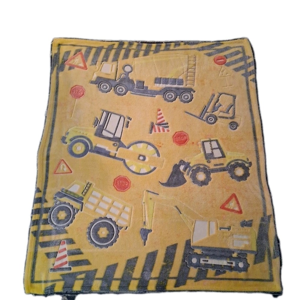 Construction Dump Truck Forklift Bulldozer Themed Child's Plush Blanket READ
